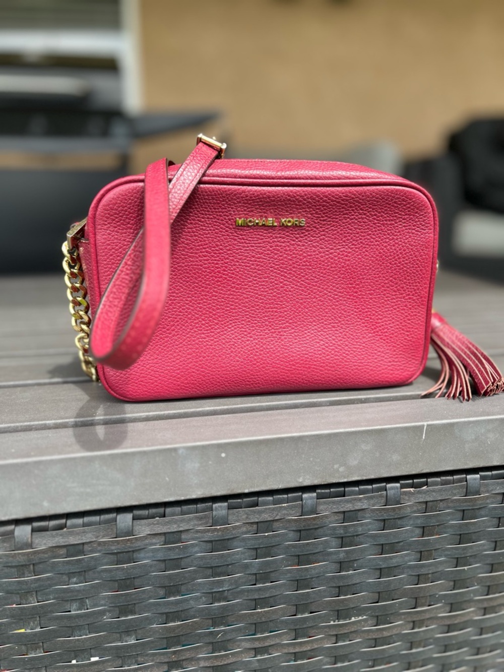 Authentic Michael Kors Raspberry Pink Pebbled Leather Crossbody Bag